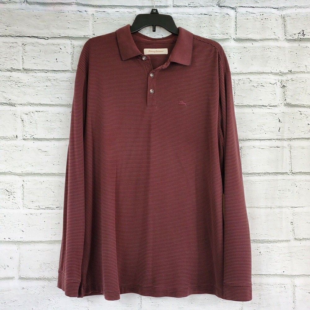 Tommy Bahama Mens Ribbed Maroon Long Sleeve Polo Modal Shirt XL